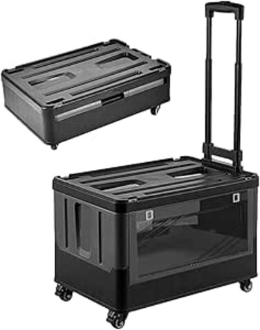 AUTO FAMILY Camping Trolley Plastic Storage Box with Lids 50L, Storage Containers Plastic Bins For Home &amp; Office Organization, Folding Plastic Box with Lid, Outdoor Storage Bin (Grey)