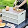 AUTO FAMILY Foldable Plastic Storage Box 30L, Wooden Cover, Thickened Outdoor Foldable Storage Box (White - 30L)