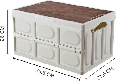 AUTO FAMILY Foldable Plastic Storage Box 20L, Wooden Cover, Thickened Outdoor Foldable Storage Box (White - 20L)