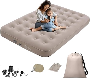 AUTO FAMILY Air Mattress with Electric Pump   Fast Inflatable Bed for Home, Camping &amp; Travel   Durable Leak-Proof Design and Carry Bag (203CM X 152CM)