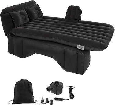 AUTO FAMILY Luxury Inflatable Car Air Mattress with Back Seat Support &amp; Pump &ndash; Ideal for Road Trips, Camping, and Travel Comfort (Black)