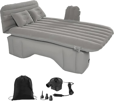 AUTO FAMILY Luxury Inflatable Car Air Mattress with Back Seat Support &amp; Pump &ndash; Ideal for Road Trips, Camping, and Travel Comfort (Grey)