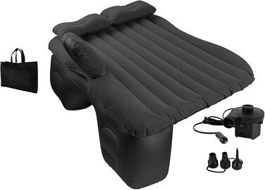 AUTO FAMILY Luxury Inflatable Car Air Mattress with Back Seat Support &amp; Pump Black &ndash; Ideal for Road Trips, Camping, and Travel Comfort, Air Matresses (Black)