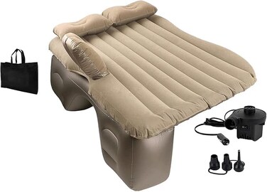 AUTO FAMILY Luxury Inflatable Car Air Mattress with Back Seat Support &amp; Pump Black &ndash; Ideal for Road Trips, Camping, and Travel Comfort, Air Matresses (Beige)