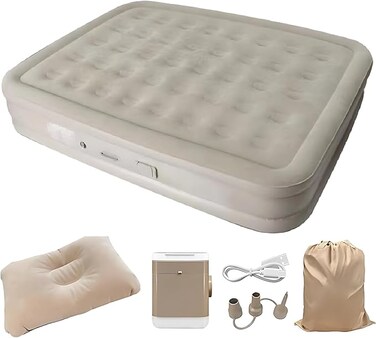 AUTO FAMILY Premium Rechargeable Air Mattress with Built-In Pump &amp; 2 Pillow   Portable Inflatable Bed for Home, Camping &amp; Travel   Durable Leak-Proof Design with Carry Bag (200 X 150 X 40 CM)