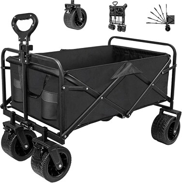 AUTO FAMILY Collapsible Folding Camping Wagon, Portable Large Trolley cart, Bearing Heavy Capacity Beach Garden Shopping Carts &amp; Stroller Wagon (AF - Pink)