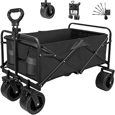 AUTO FAMILY Collapsible Folding Camping Wagon, Portable Large Trolley cart, Bearing Heavy Capacity Beach Garden Shopping Carts &amp; Stroller Wagon (AF - Green)