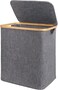 AUTO FAMILY Foldable Laundry Hamper with Lid &ndash; Bamboo Frame &amp; Fabric Liner, Clothes Storage Basket for Bedroom, Bathroom &amp; Laundry Room (Medium)
