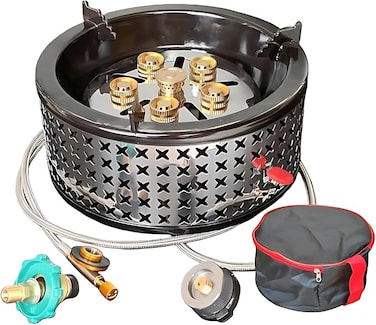 AUTO FAMILY Potabale Camping Stove with 5 Brass Burners &ndash; Portable High-Pressure Outdoor Cooker for Catering, Camping, and Industrial Use