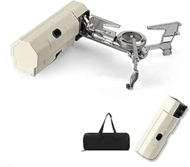 AUTO FAMILY Portable Foldable Camping Stove &amp; Carrying Case &ndash; Compact Camping Stove for Outdoor Cooking, Hiking, Backpacking &amp; Emergency Use (Beige)
