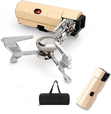 AUTO FAMILY Portable Foldable Camping Stove &amp; Carrying Case &ndash; Compact Camping Stove for Outdoor Cooking, Hiking, Backpacking &amp; Emergency Use (Khaki)