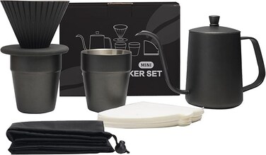 AUTO FAMILY Premium Portable Pour-Over Coffee Maker Set &ndash; Complete Travel Brewing Kit for Coffee Enthusiasts (5 Pcs Set)