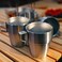 AUTO FAMILY Stackable Stainless Steel Coffee Mug Set with Rack and Mesh Carrying Bag &ndash; 4 Durable Matte Black Steel Cups with Space-Saving Metal Stand &ndash; Ideal for Home, Office (Silver)