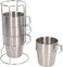 AUTO FAMILY Stackable Stainless Steel Coffee Mug Set with Rack and Mesh Carrying Bag &ndash; 4 Durable Matte Black Steel Cups with Space-Saving Metal Stand &ndash; Ideal for Home, Office (Silver)