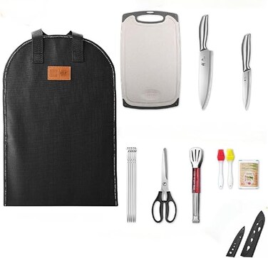 AUTO FAMILY Premium 12-Piece Portable Kitchen Utensil Set with Cutting Board, Knives &amp; Travel Bag