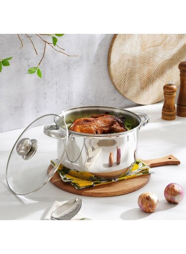 Home Amara Cooking Pot With Lid Dia24cm -Chrome