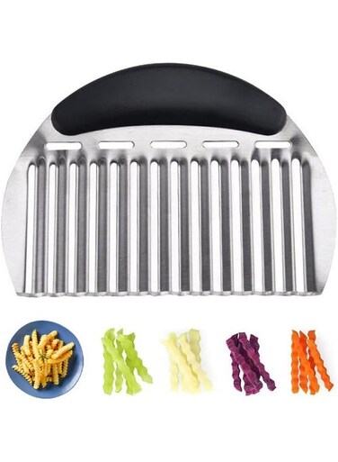 Large Crinkle Cutter French Fry Cutter, Large Crinkle Potato Slicer Wavy Chopper, Stainless Steel Wavy Slicer Crinkle Cutting Chopping Tools with Handle for Carrot Vegetable