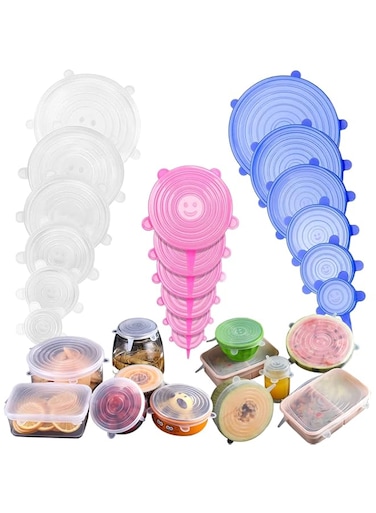 Yuroochii 18 Pack Silicone Stretch Lids Reusable Durable Food Storage Covers for Bowl,6 Different Sizes to Meet Most Containers, Dishwasher &amp; Freezer to Keeping Food Fresh