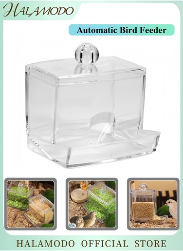 Automatic Bird Feeder No Mess Pet Feeder Seed Food Container Perch Cage Accessories for Budgerigar Canary Cockatiel Finch Parakeet