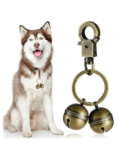 Azonee Pet Collar Bell, 2 Pcs Cat and Dog Bells Brass Bells for Pets Collar Charm Pendant Bells with Clasp Swivel Pet Tracker Vintage Small Bell for Dogs Cats, Medium
