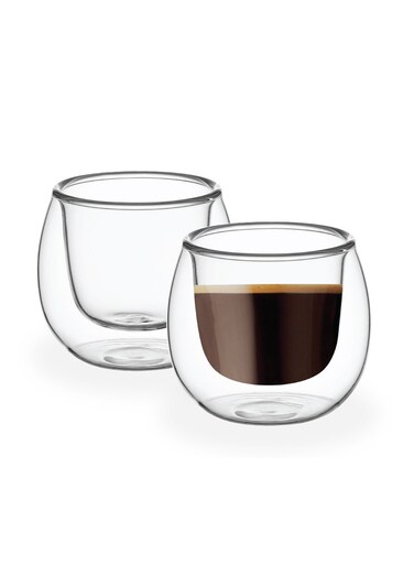 100ml Clear Borosilicate Double wall Glass Tumbler Set of 2 for Espresso Coffee and Tea Thermal Insulated Drinkware Cups for Hot and Cold Beverages