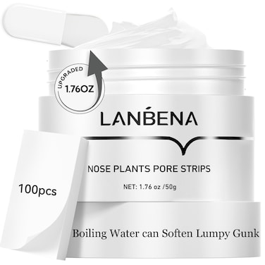 LANBENANose Strips for Blackheads (1.76 Oz), 100 pcs Nose Plants Pore Strips, Blackhead Remover Mask, NOTE: Place Bottle in Boiling Water for 5 min to Soften Dry/Solid Cream
