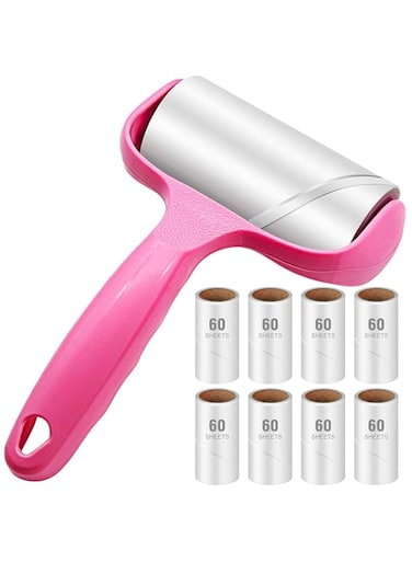 CareTick Lint Roller Remover Hair Kit, Super Sticky Reusable Lint Remover for Furniture, Bed, Dog-Cat Hair, carpet, clothes, car seat, dust, and sticky fluff brush with 540 sheets(1 Handles+9 Rolls)