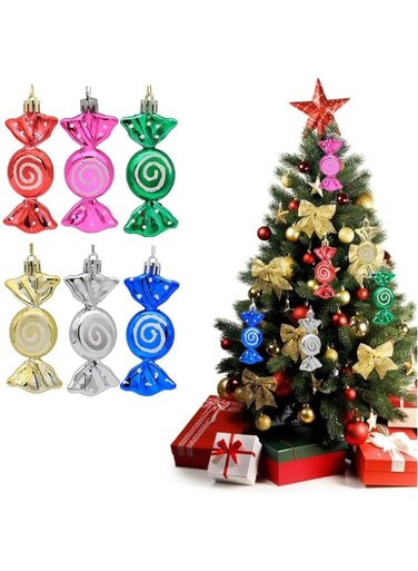 Goodern 6PCS Christmas Candy Ornaments,Christmas Glitter Hanging Candy Ornaments,Plastic Candy Cane Ornaments,Christmas Tree Candy Pendant,Sweets Candy Ornaments Xmas Tree Hanging Decorations-B