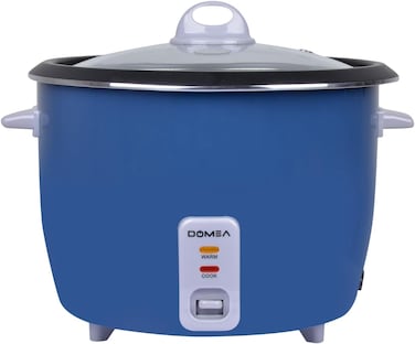 DOMEA Electric Rice Cooker, 3L, 1000W, Cook/Steam/Warm 3-in-1 Functions, Nonstick Inner Pot, Extendable Steam Tray, Tempered Glass Lid, Automatic Shut Off with Overheat Protection, Large Size, Blue