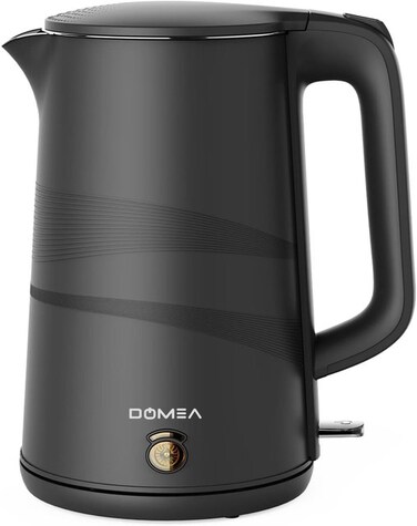 DOMEA Electric Kettle, 1.7 L, 1500W Cordless Jug, 360&deg; Rotational Base, LED Illumination, Auto Cut-Off, Cool Touch Exterior, Overheat Protection, Stainless Steel Body, Ideal for Home &amp; Office, Black