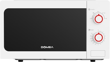 DOMEA Microwave Oven, 20L, 700W, 5 Power Levels, Defrost &amp; Reheat Functions, 35-Minute Timer, 255mm Glass Turntable for Even Heating, Easy-Clean Interior, 2 Chrome Knobs, White KMO311
