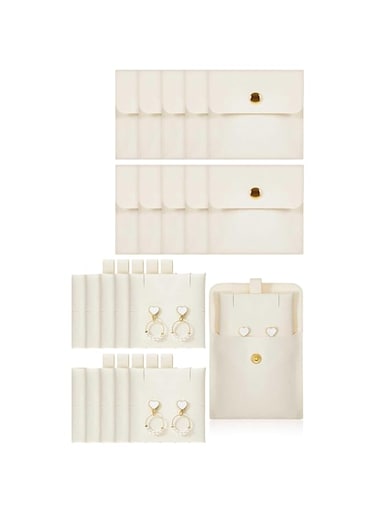 Jewelry Pouch with Insert Pad and Snap Button, Microfiber Packaging Gift Bags for Necklace, Bracelet, Rings, and Earrings Jewelry Pouch Pad Luxury Microfiber Jewelry Package Gift Bag 10 Pcs (Beige)