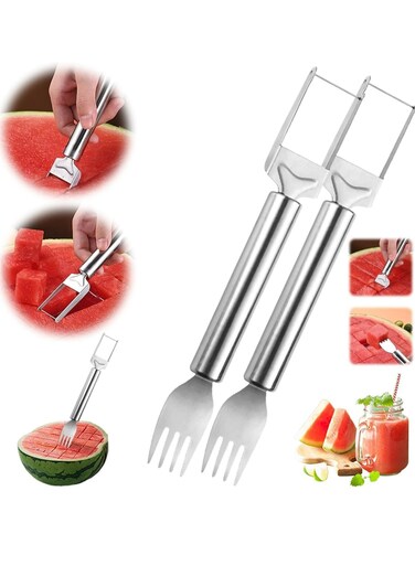 Watermelon Cutter 2-in-1 Stainless Steel, Kitchen Camping Gadget (2Pack)