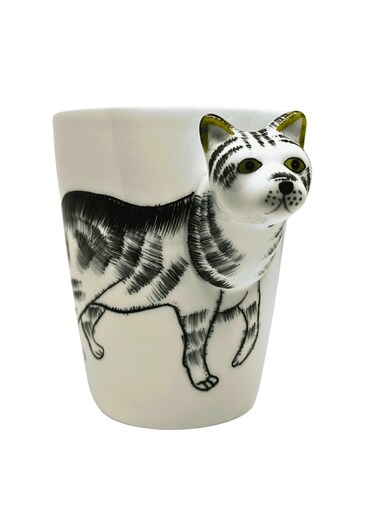 Animal 3D Shape Hand Painted Ceramic 450 ML Coffee Mugs w/ Assorted Printed Animal Character Good for Tea, Coffee, Milk, Ideal Gift for Kids, Teenagers, Man &amp; Woman (CAT)