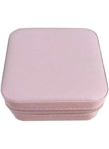 Minimally designed mini jewelry box, travel home ring, earring, jewelry box, anti-oxidation jewelry storage box (Light Pink, 9.7 * 9.7 * 5cm)