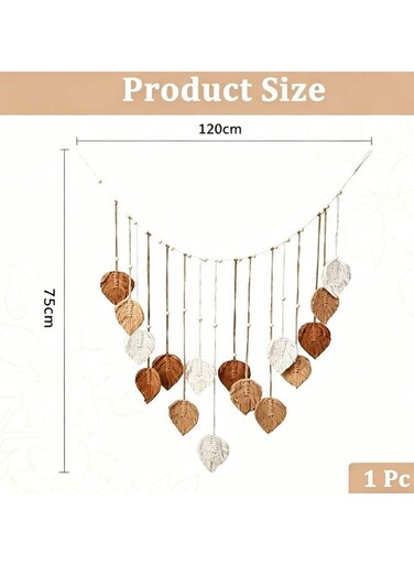 Decorative Leaves Hand-woven Children's Room Background Wall Hanging Clip Photo Wall Hanging Tassel Tapestry - Khaki