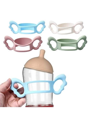 4 Pack Silicone Baby Bottle Handles, Universal Hands-Free Holders for Babies, Durable, Easy-to-Clean.