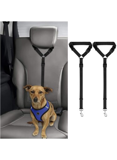Lxeqiony 2 Packs Dog Cat Safety Seat Belt Strap Car Headrest Restraint Adjustable Nylon Fabric Dog Restraints Vehicle Seatbelts Harness