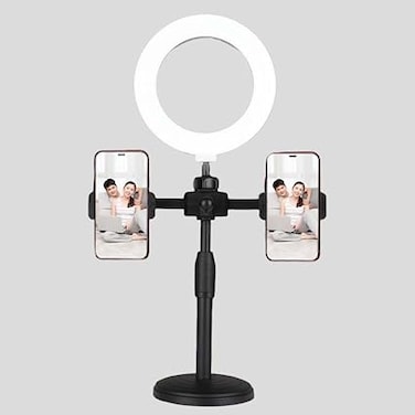 Ring Light With Tripod/Round Stand &amp; Cell Phone&amp; Remote Camera Holder For Live Stream Photography Makeup YouTube Black,Double Stand With Light
