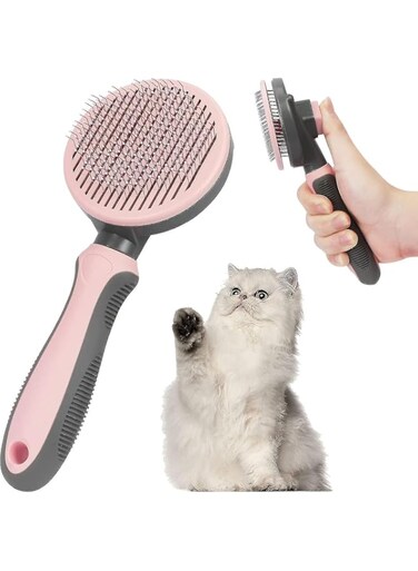 DAN HOM Pet Grooming Brush, Cat Grooming Comb, Pet Hair Removal Brush with Self Cleaning Button, Soft Grooming Brush for Cats and Dogs - Effective Hair Removal and Shedding Control, Colour (Pink)