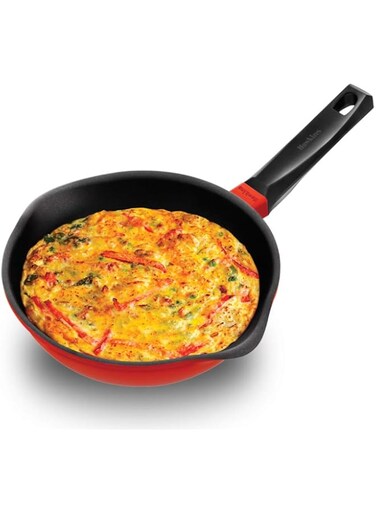 Hawkins 22 cm Frying Pan, Die Cast Non Stick Fry Pan, Ceramic Coated Pan, Induction Frying Pan, Small Frying Pan, Red (IDCF22)