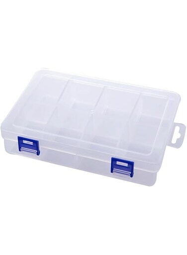 Senbos 8 Grids Bead Organizers and Storage, Clear Plastic Tape Case Jewelry and Larger Volume Crafts Compartment Container with Removable Dividers for Candies Snacks Electronics Jewelry Small Parts