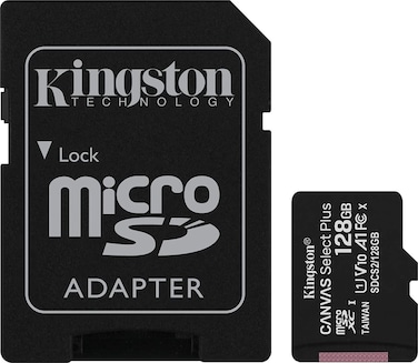 Kingston Canvas Select Plus 128GB MicroSD (with SD Adapter) Class 10, Full HD Video,150MB/s (International Version)