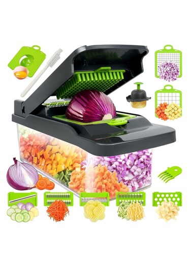 NEW 12-in-1 Vegetable Chopper, Pro Food Chopper, Multifunctional Onion &amp; Veggie Chopper with Container, Slicer Dicer Cutter, Mandoline Slicer for Salad &amp; Garlic Prep