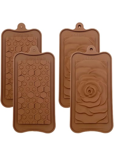 Goldbaking 4 Piece Chocolate Bar Mold Silicone Energy Bar Making Non-Stick Protein Bar Moulds Rose Honeycomb Shape Candy Ice DIY Tool