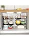 U-HOOME Under Sink Organizers,2 Tier Expandable Cabinet Shelf,Under Sink Storage Rack with Removable Panels,Multi-Use Cabinet Pantry Shelf for Under Kitchen Bathroom Sink Organizers and Storage
