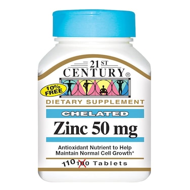 21st Century 50mg Chelated Zinc Tablets For Antioxidant Support, Pack of 110's