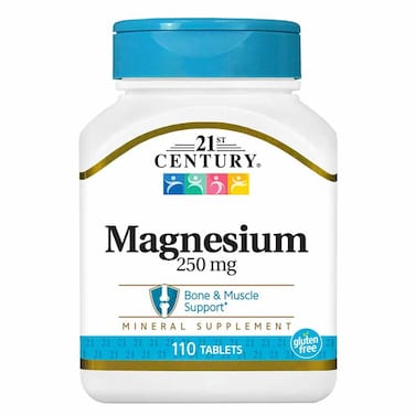 21st Century Magnesium 250mg Gluten-Free Tablets For Bone &amp; Muscle Support, Pack of 110's