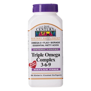 21st Century Triple Omega 3 6 9 Flaxseed Oil, Borage Seed Oil, Fish Oil Supplement Softgels, Pack of 90's
