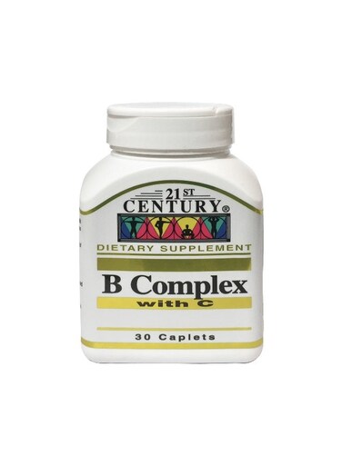 21st Century B Complex with Vitamin C 30 Caplets   with Vitamin B1, B2, B6, Vitamin C, Nianic, Pantothenic Acid &amp; Calcium   for Energy Support, Nervous System Health &amp; Maintenance of Body Tissues